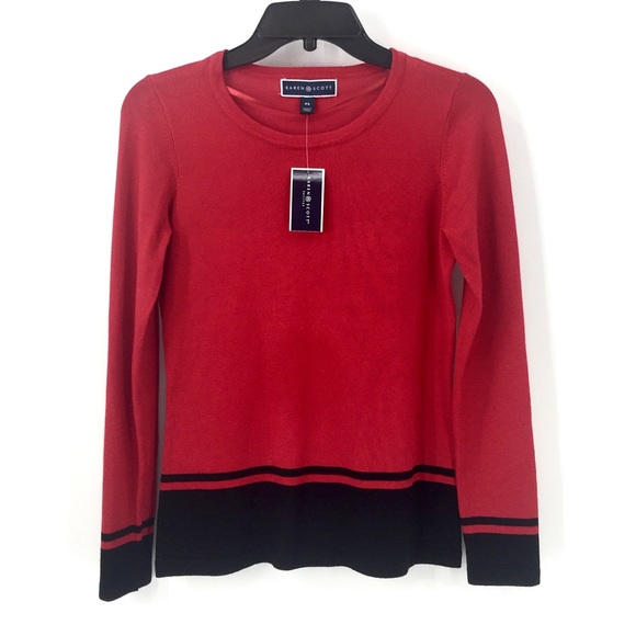 Karen Scott Sweaters - Karen Scott Sweater Red/ Black Fine Gauge Knit